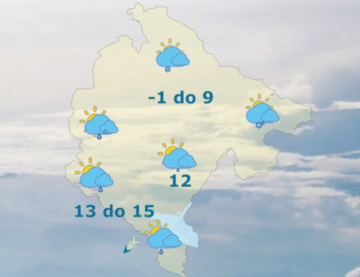 Sjutra oblačno, mjestimično slabe padavine