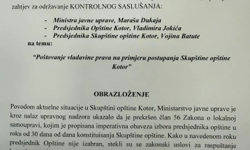 Opposition requests control hearing of Maras and Jokic over Kotor crisis