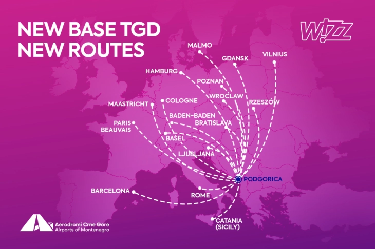 Wizz Air to open a base in Podgorica on 30 March 