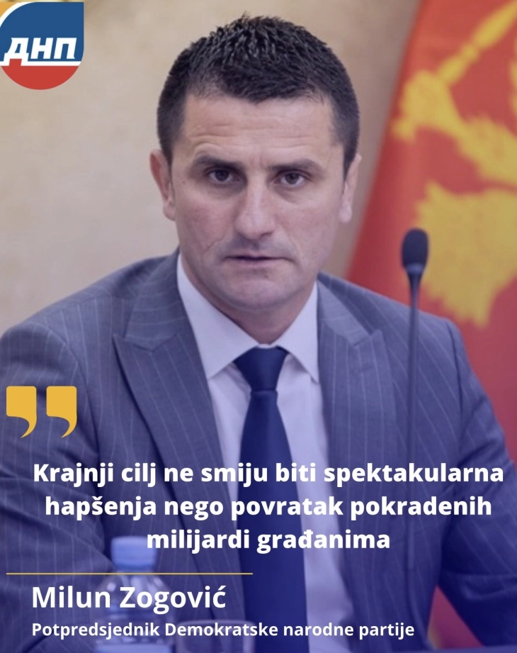 Zogović: Cilj ne smiju biti spektakularna hapšenja nego povratak pokradenih milijardi
