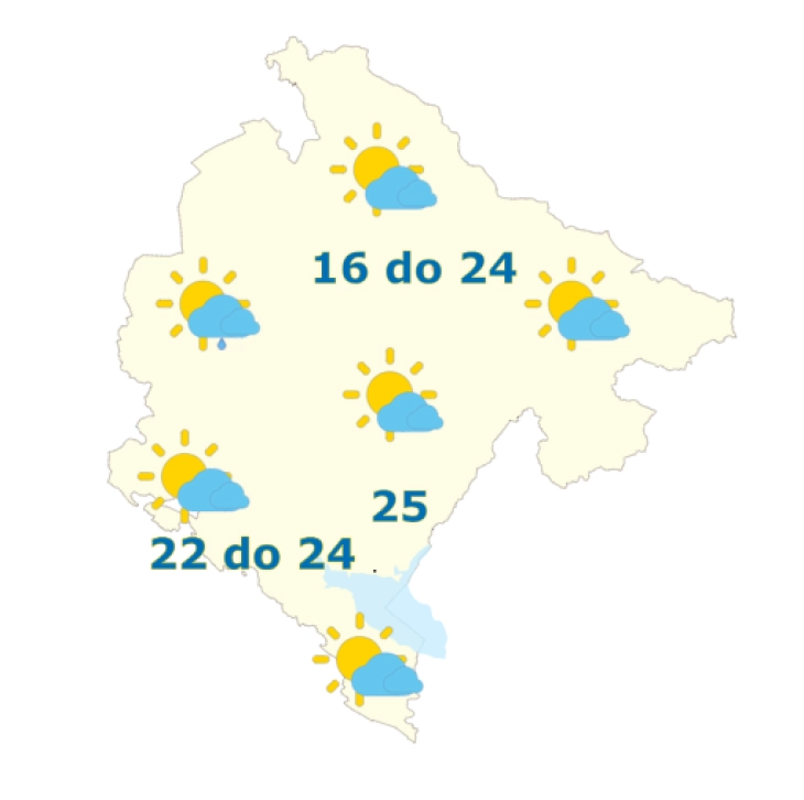 Sjutra promjenljivo oblačno sa sunčanim periodima, do 25 stepeni