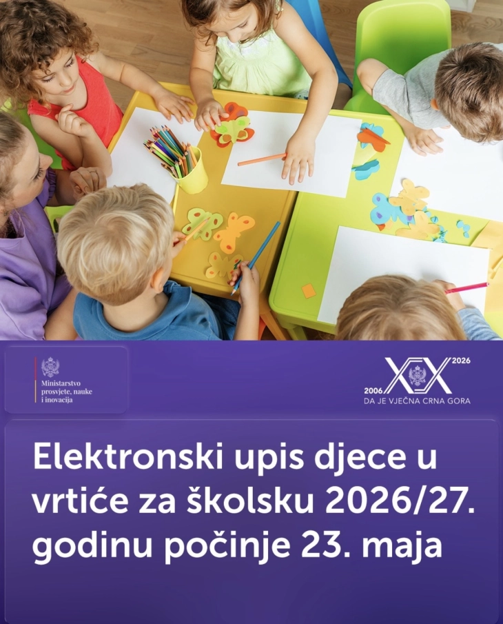 Elektronski upis djece u vrtiće za školsku 2026/27. godinu počinje u subotu