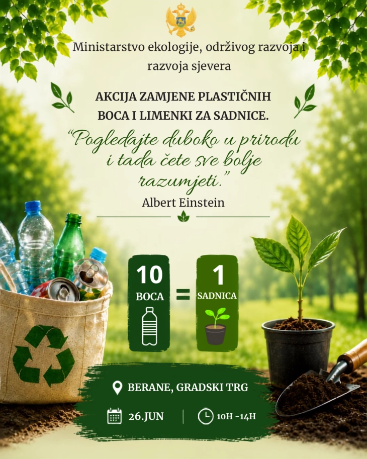 Akcija zamjene plastičnih boca i limenki za sadnice u Beranama 26. juna